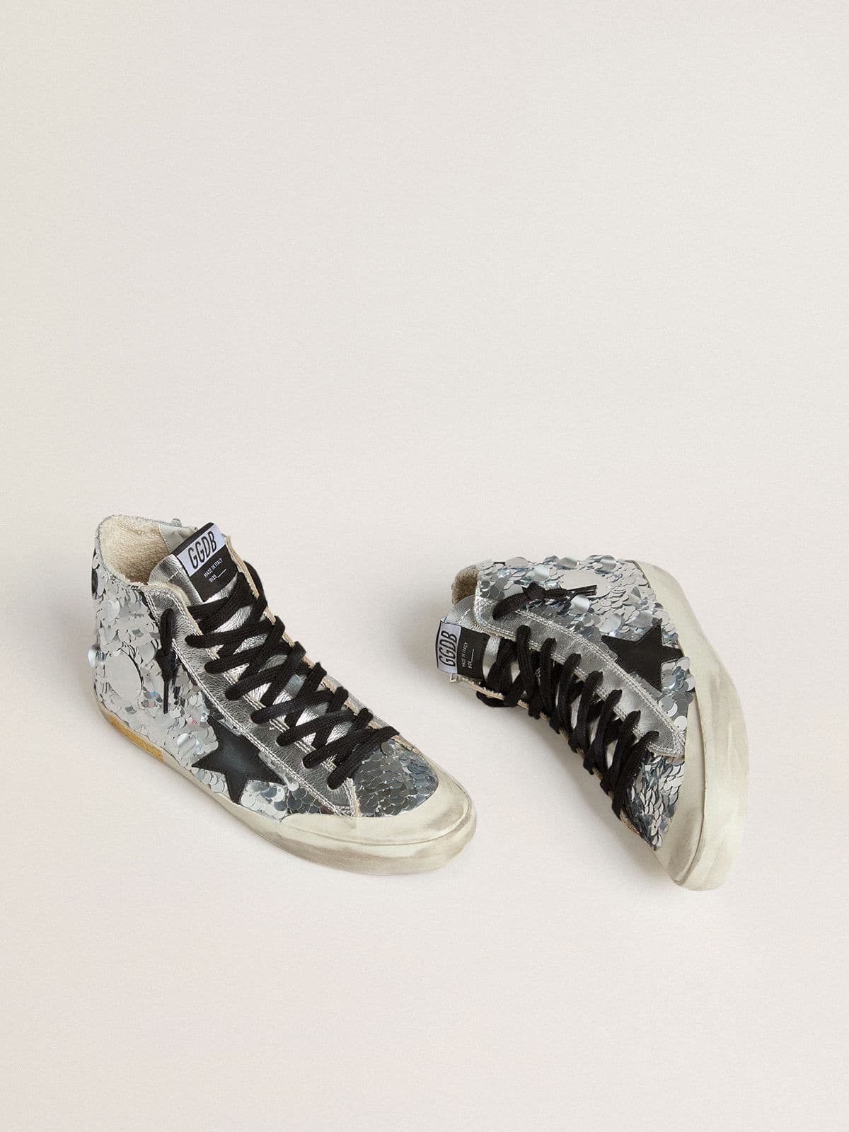 Women’s Francy in nylon with all-over silver sequins and black leather star