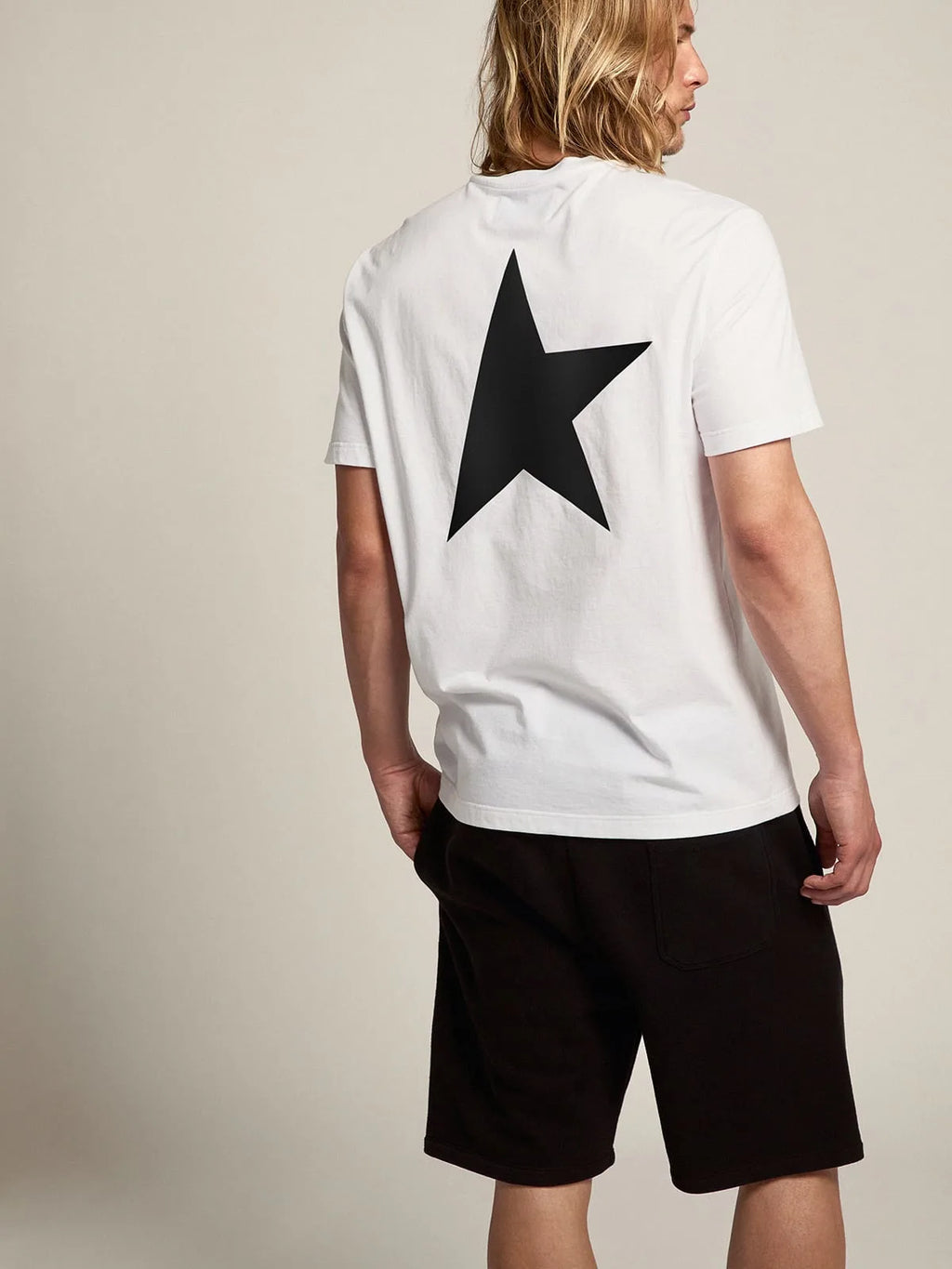 T-shirt bianca Collezione Star con logo e stella neri a contrasto