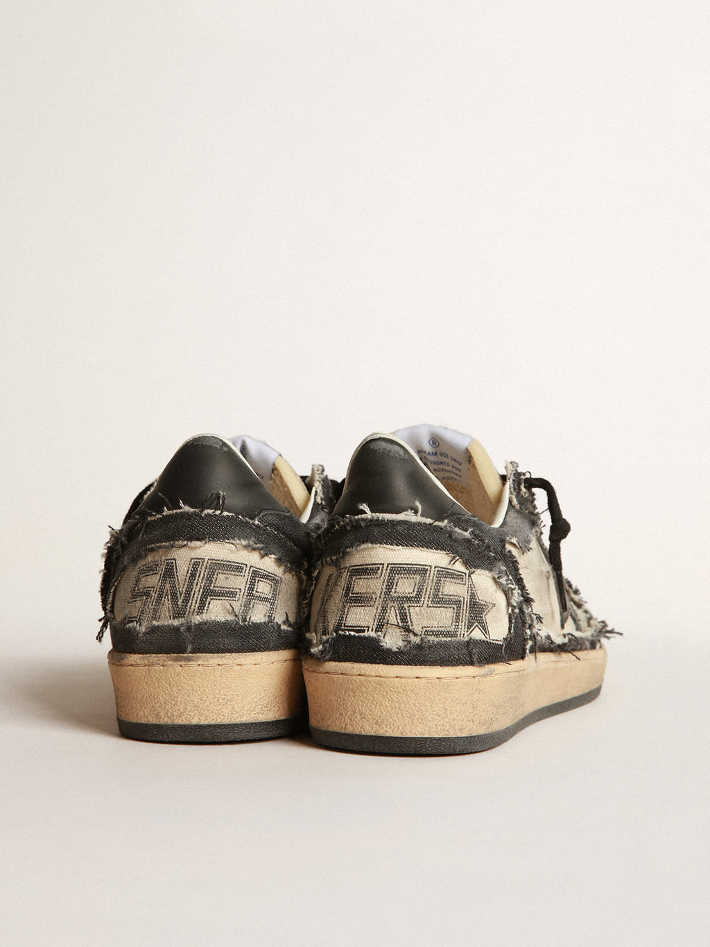 Ball Star LAB uomo in canvas bianco e denim blu con stella in pelle nera