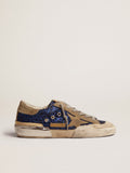 Super-Star in glitter blu con stella in suede color tortora
