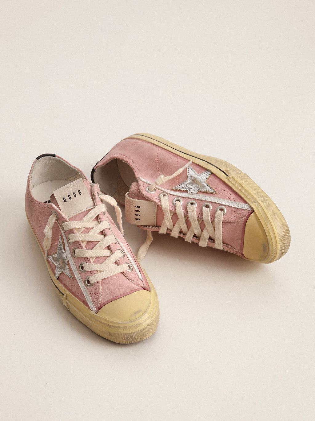 Sneaker V-Star LTD in suede color rosa baby con stella in pelle laminata color argento