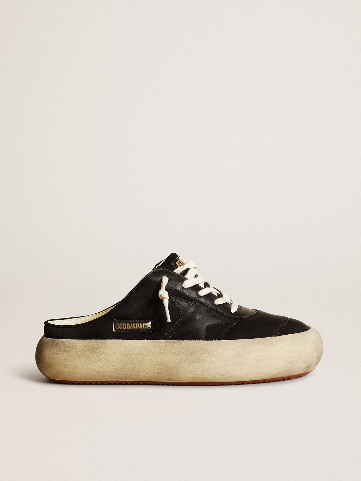 Space-Star Sabot Donna in nylon nero con stella in pelle nera