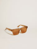 Jamie style square sunglasses with honey-colored frame and lenses