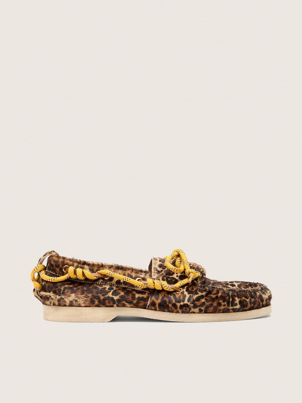 Women's Cruise loafer in leopard-print pony skin with yellow hiking laces