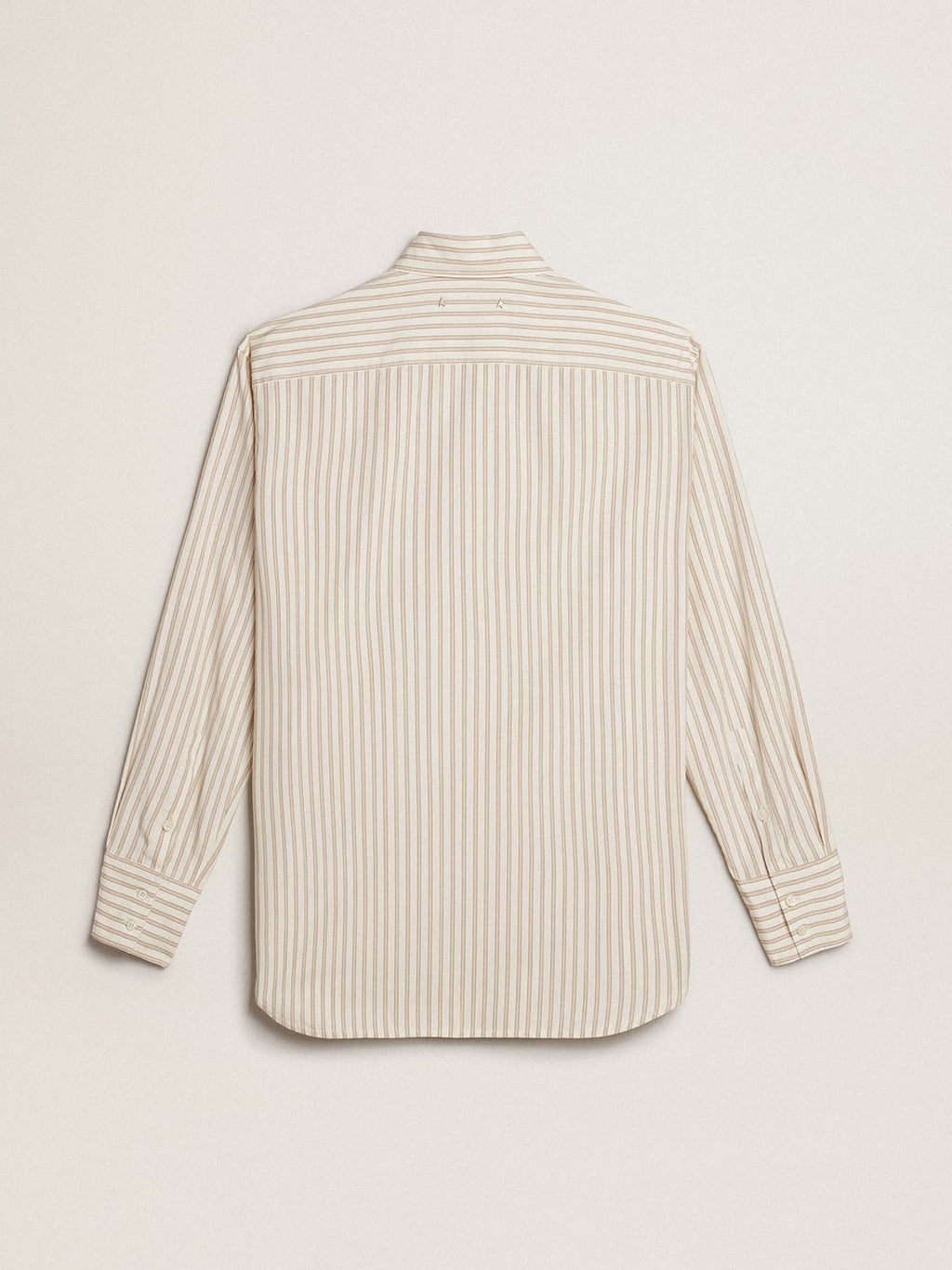Camicia bianca da donna in cotone con motivo a righe beige