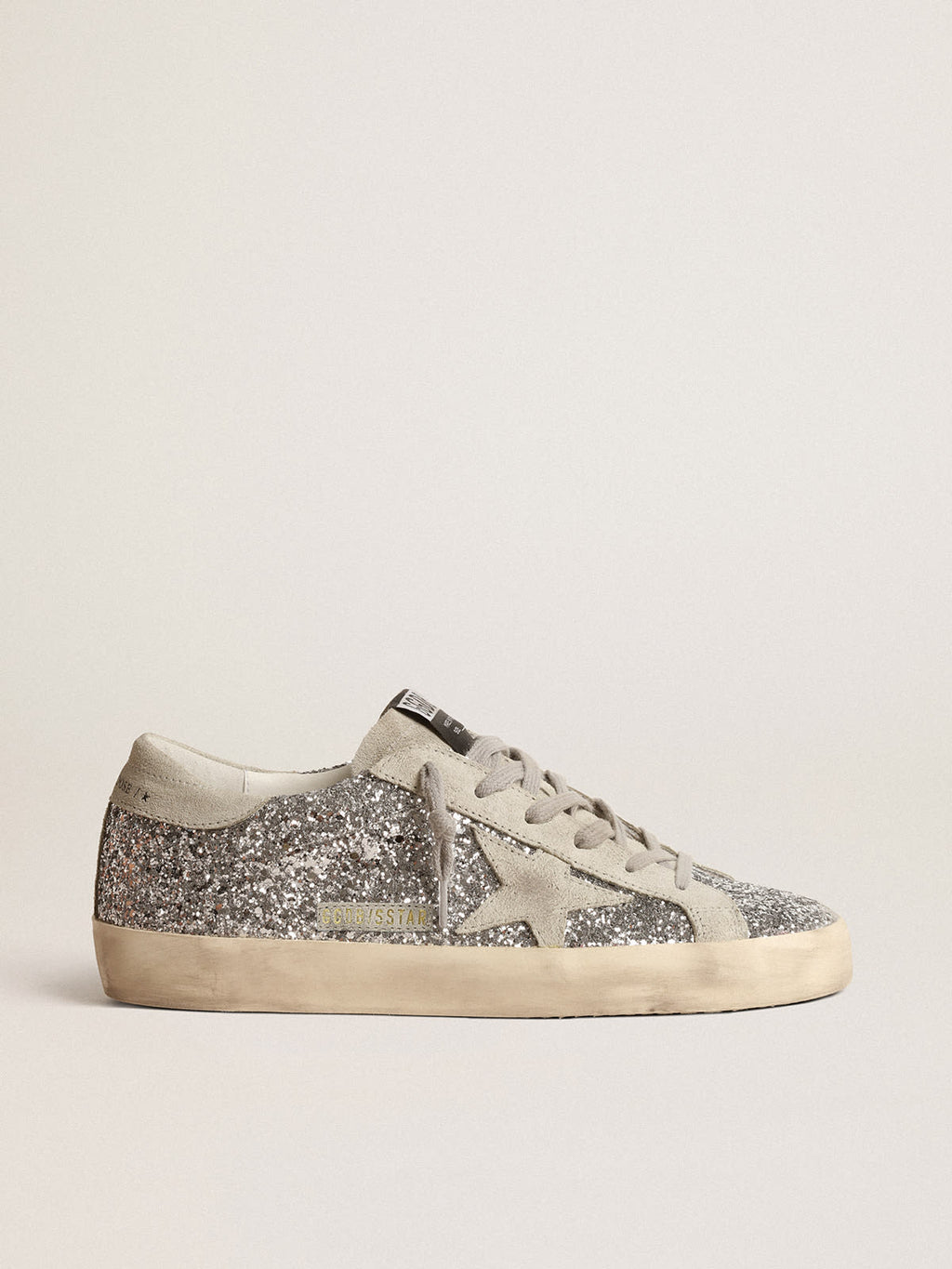 Super-Star in glitter argento con stella in suede grigio ghiaccio