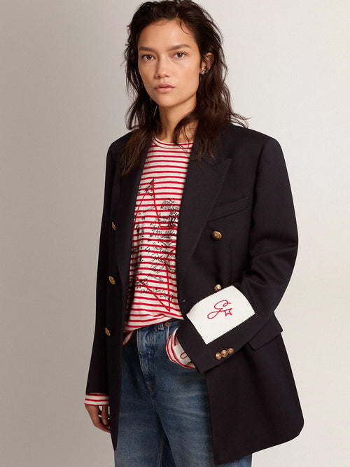 Blazer doppiopetto donna Collezione Golden di colore blu scuro con bottoni araldici dorati