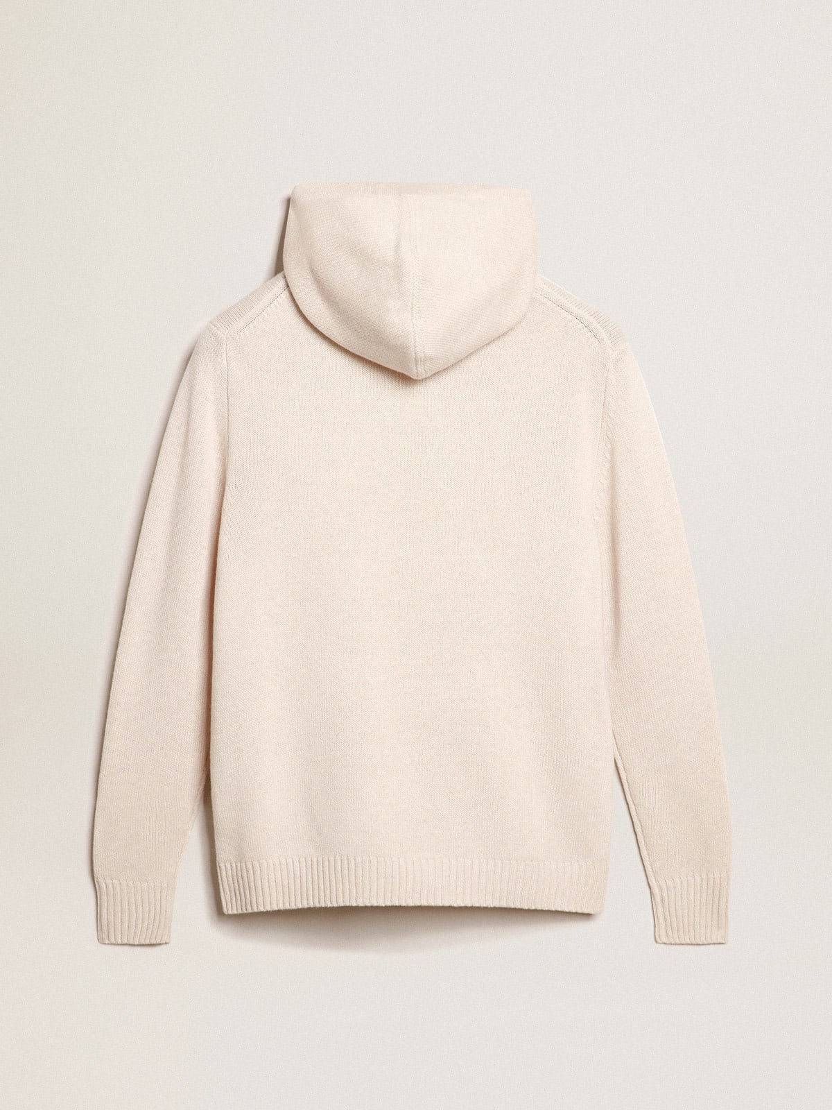 Felpa donna misto cashmere color bianco e cappuccio
