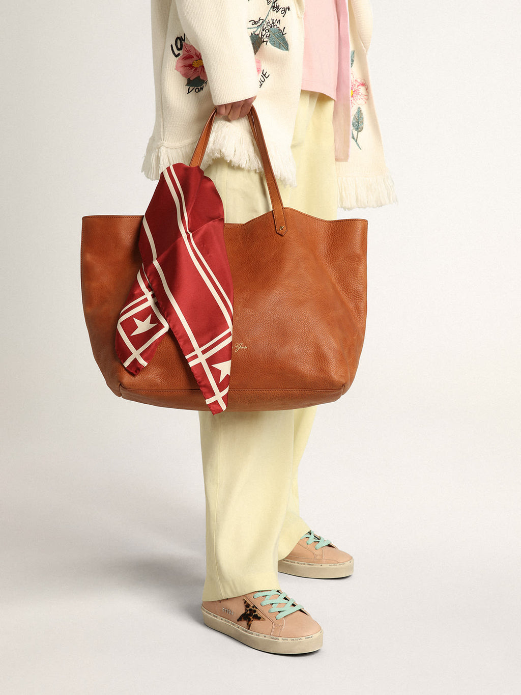 Sneaker Hi Star con stella in cavallino leopardato e talloncino in pelle bianca con stampa coccodrillo