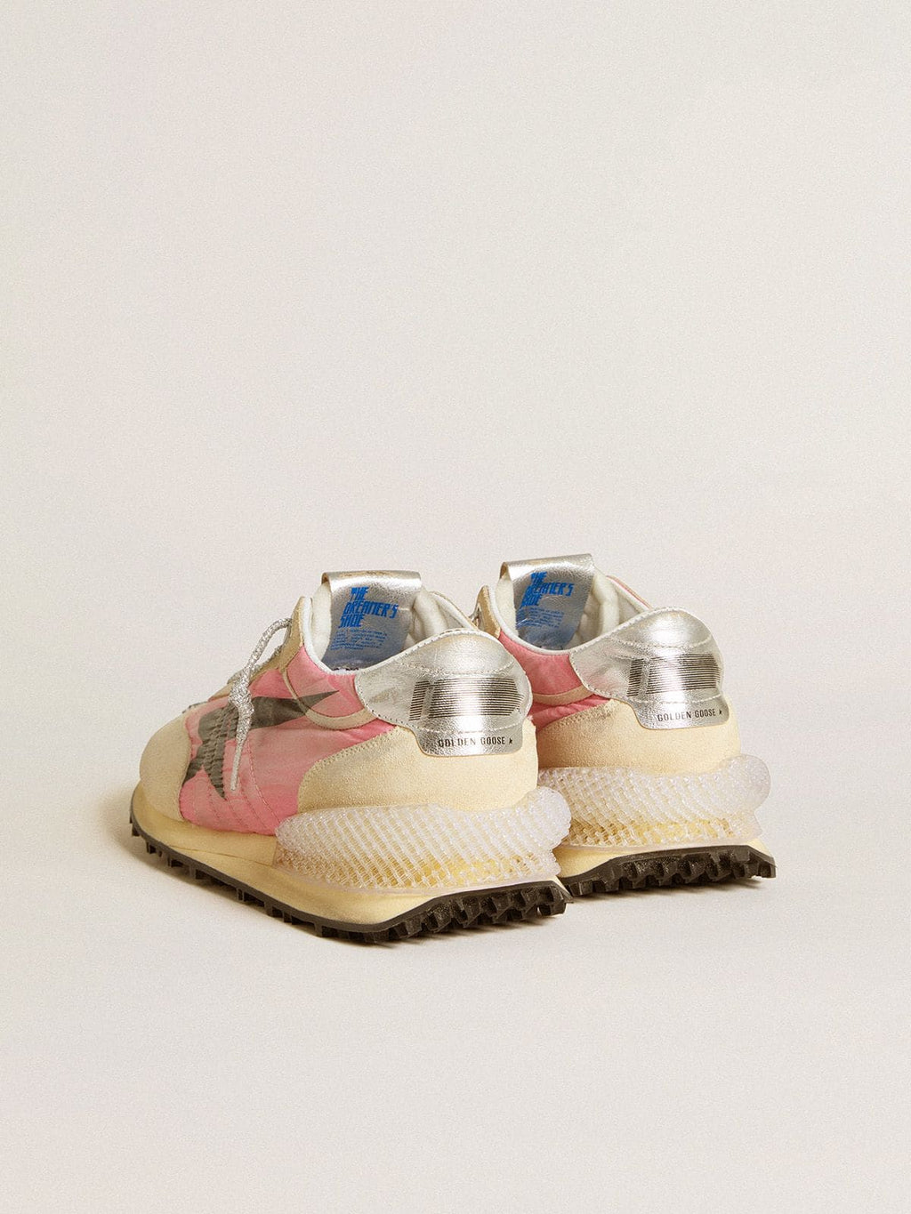 Women's Marathon in pink nylon and beige suede with black printed star