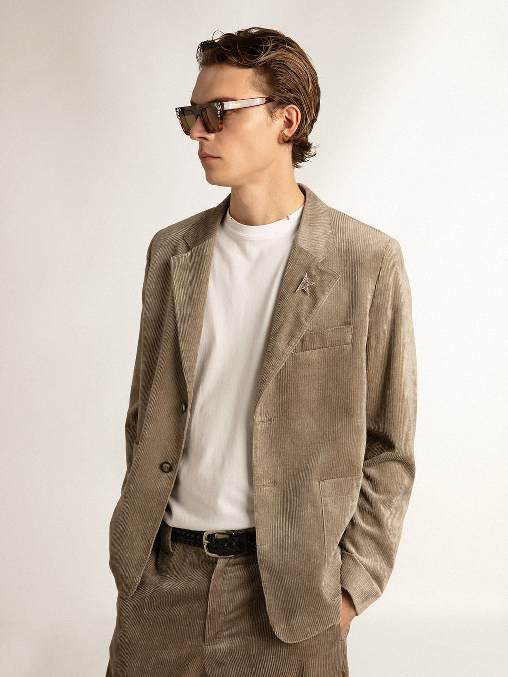 Blazer monopetto boxy in cotone color beige chiaro