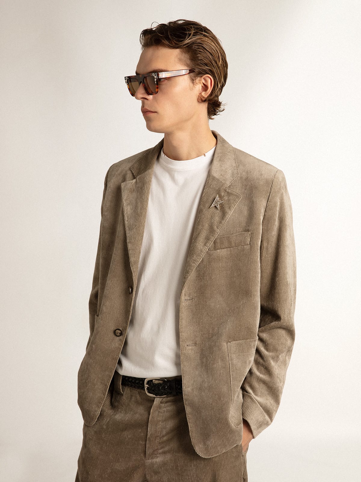 Blazer monopetto boxy in cotone color beige chiaro