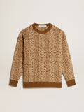 Maglione girocollo con motivo lettering-jacquard color oliva