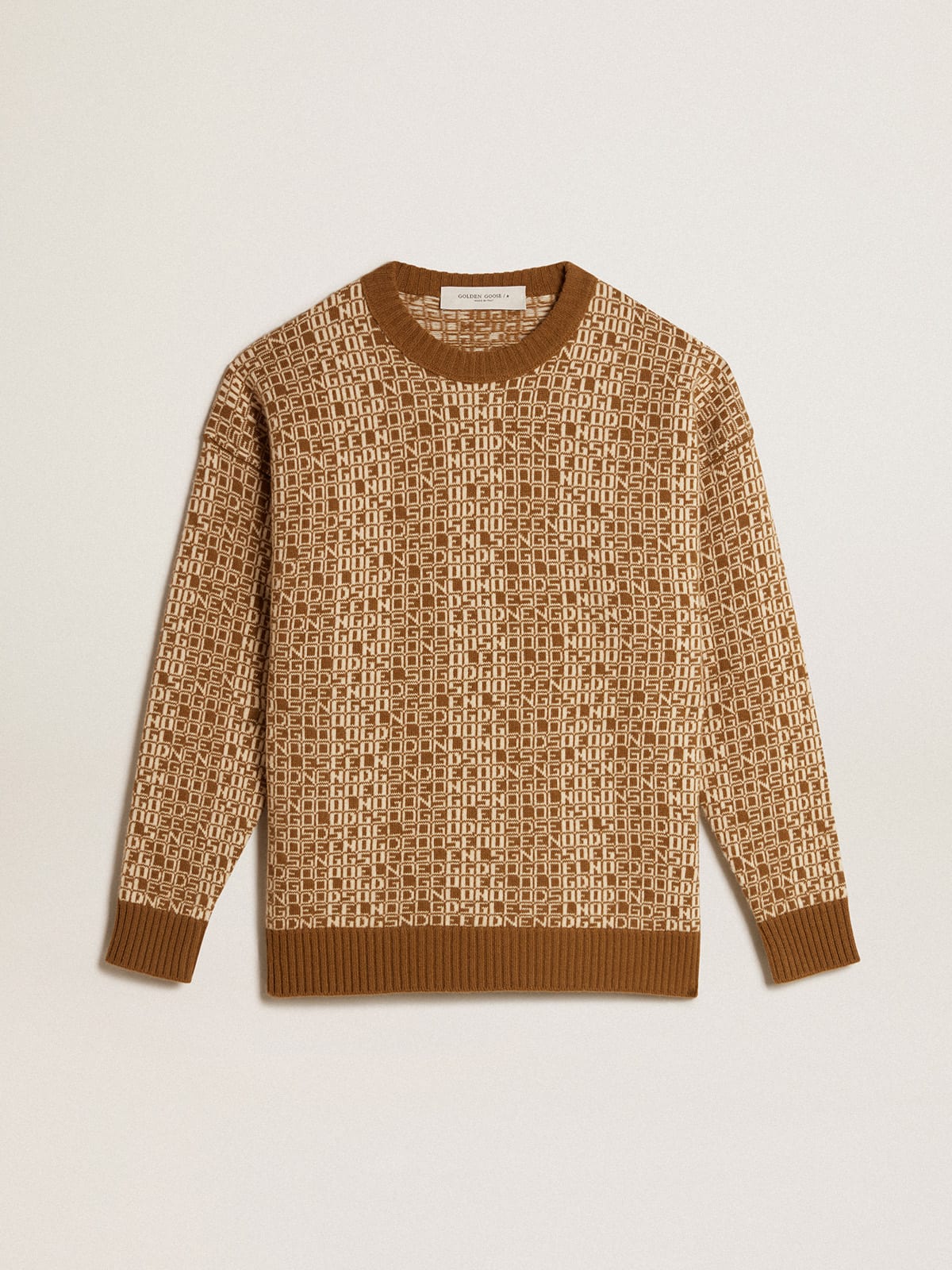 Maglione girocollo con motivo lettering-jacquard color oliva