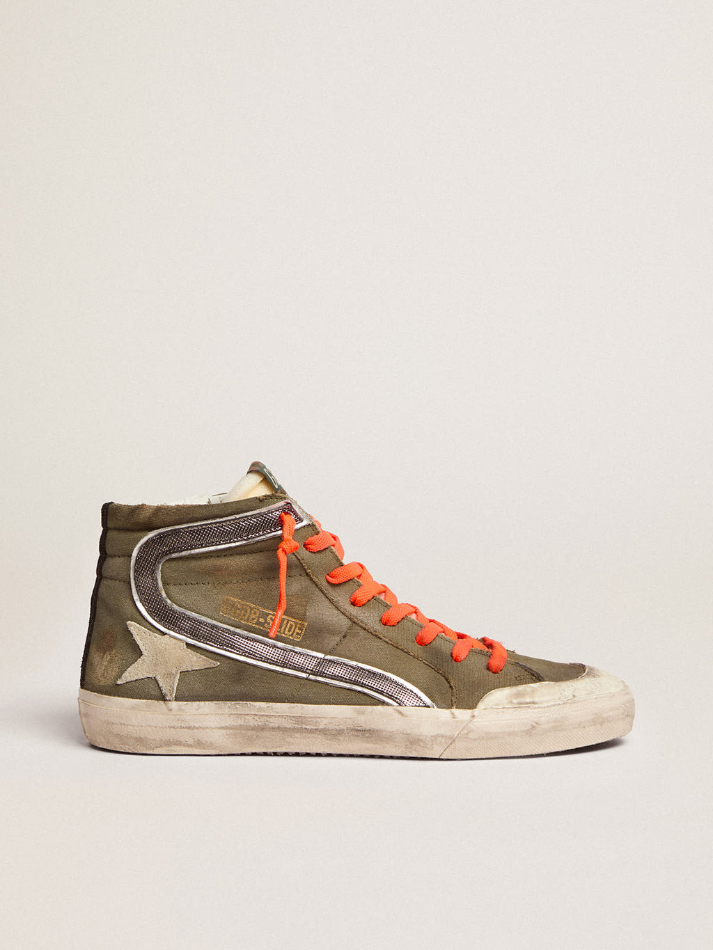 Slide Penstar in canvas verde militare con stella ghiaccio