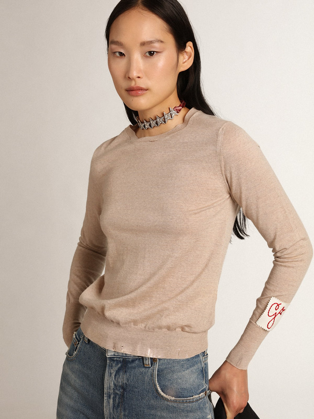 Maglioncino Collezione Golden in lana merino color marrone chiaro