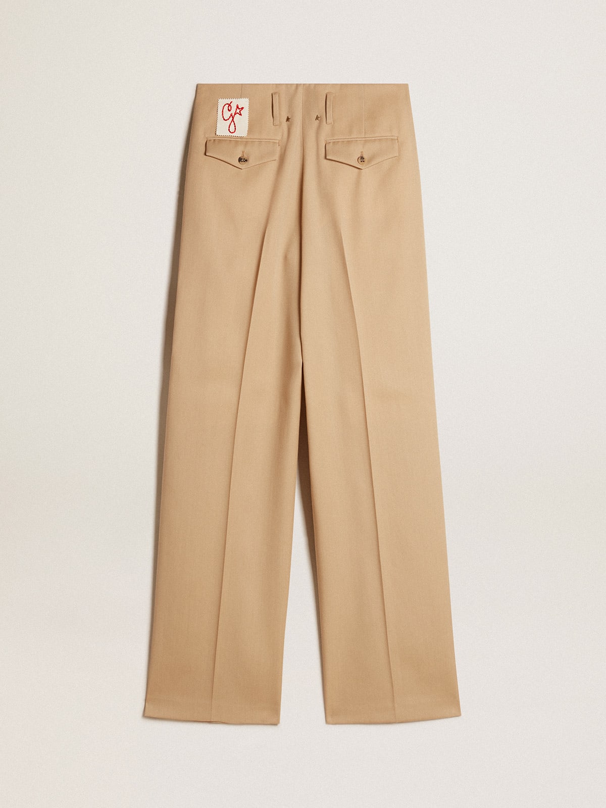 Pantalone da donna in gabardine di lana color sabbia