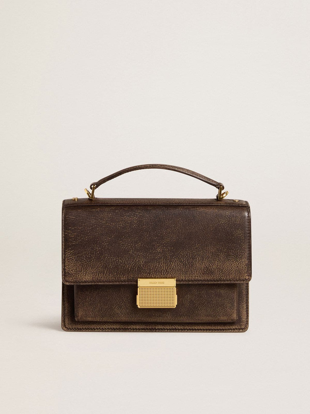 Venezia Bag in vintage dark brown embossed leather with gold details