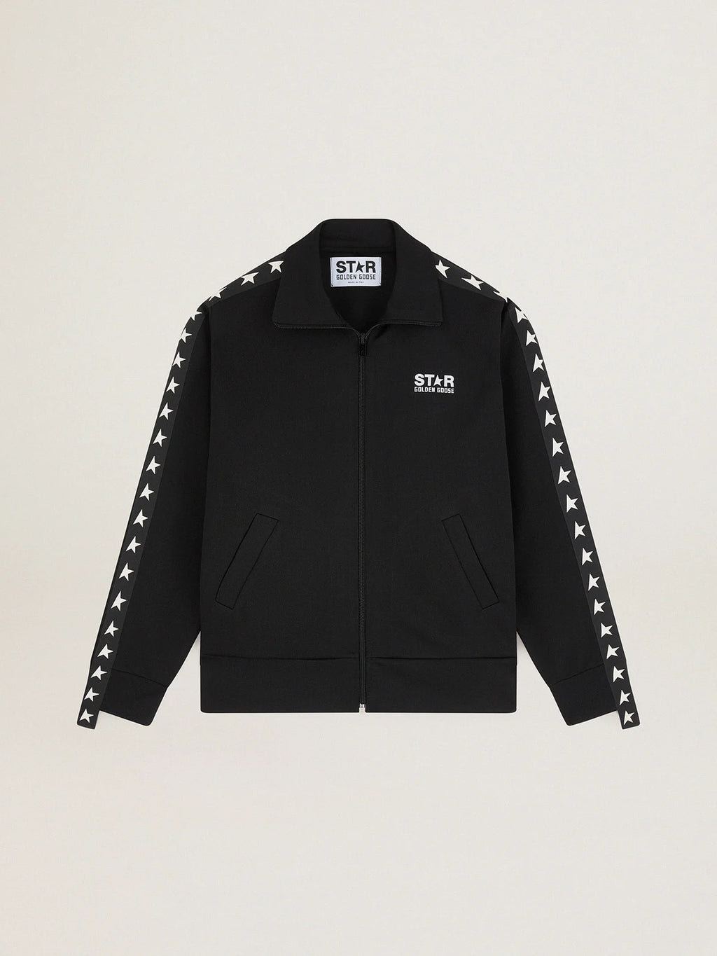 Felpa con zip da donna di colore nero con stelle bianche a contrasto