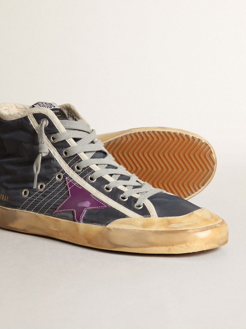 Sneaker Francy Penstar in nylon blu navy con stella in pelle viola e talloncino in suede nero