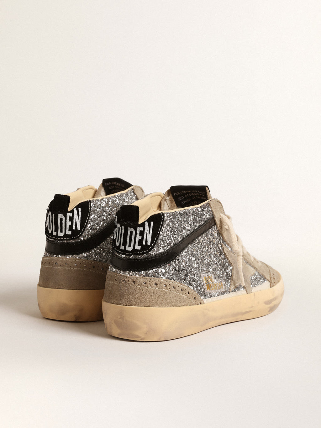 Mid Star in glitter argento con stella in suede e virgola nera