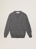 Cardigan da uomo in cotone grigio mélange con logo sul retro
