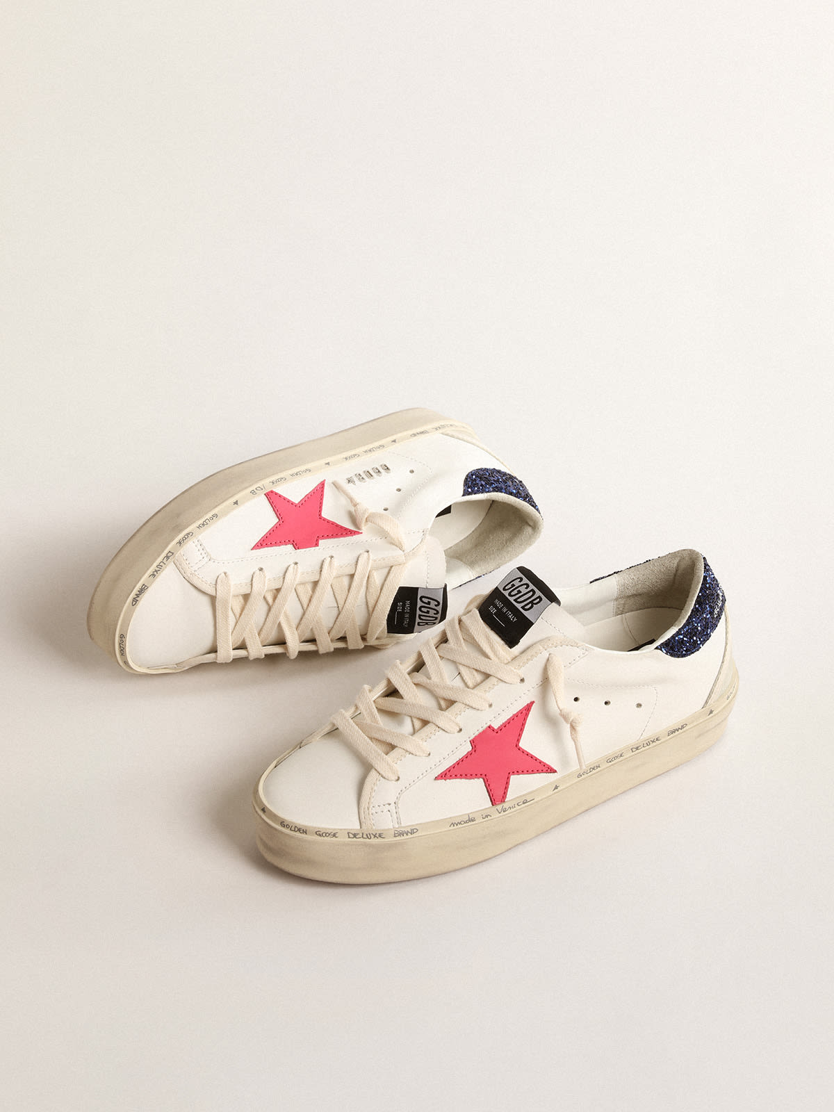 Hi Star con stella in pelle fucsia e talloncino in glitter blu