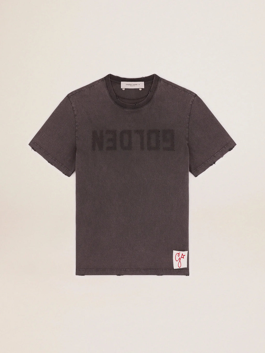 T-shirt Collezione Golden di colore grigio antracite dal trattamento distressed