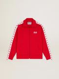 Felpa con zip da donna di colore rosso con stelle rosse a contrasto