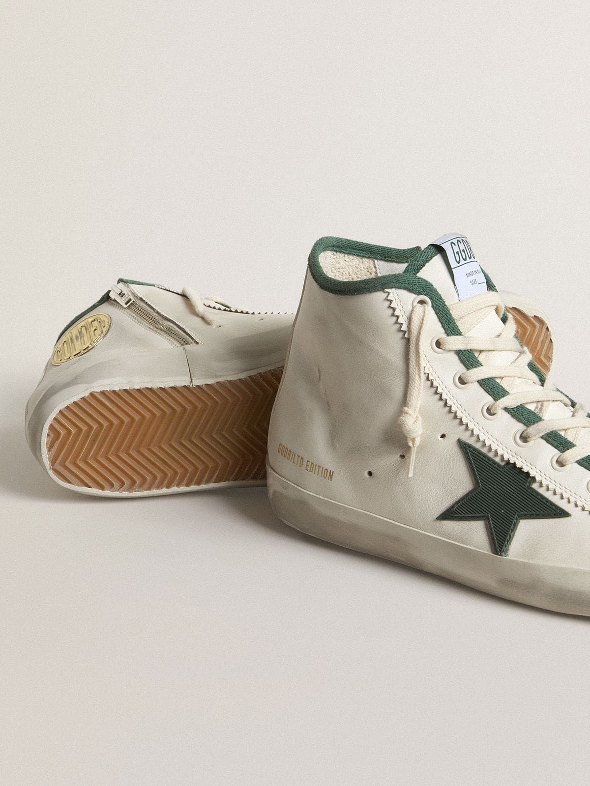 Men's Francy LTD in white nappa leather with green rubber star