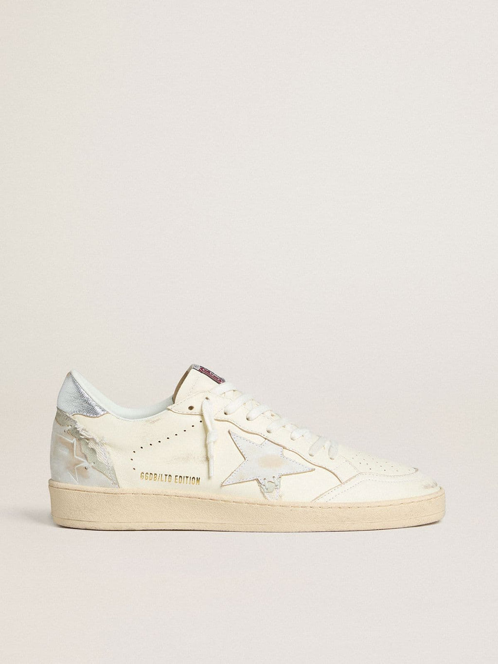 Ball Star LTD in cream with white suede star and metallic silver leather heel tab