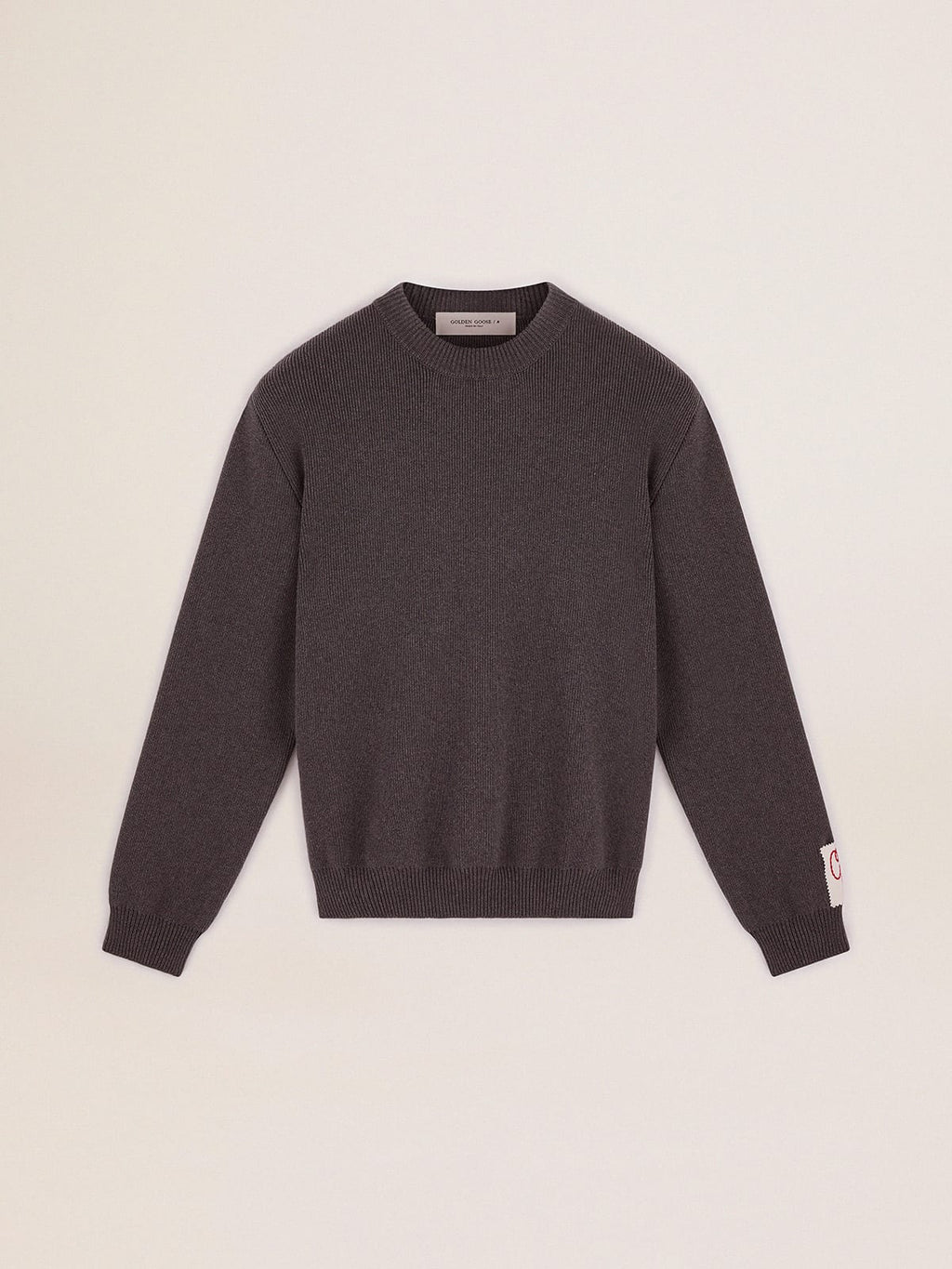 Maglione girocollo in cotone grigio scuro con logo sul retro