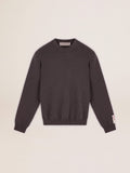 Maglione girocollo in cotone grigio scuro con logo sul retro