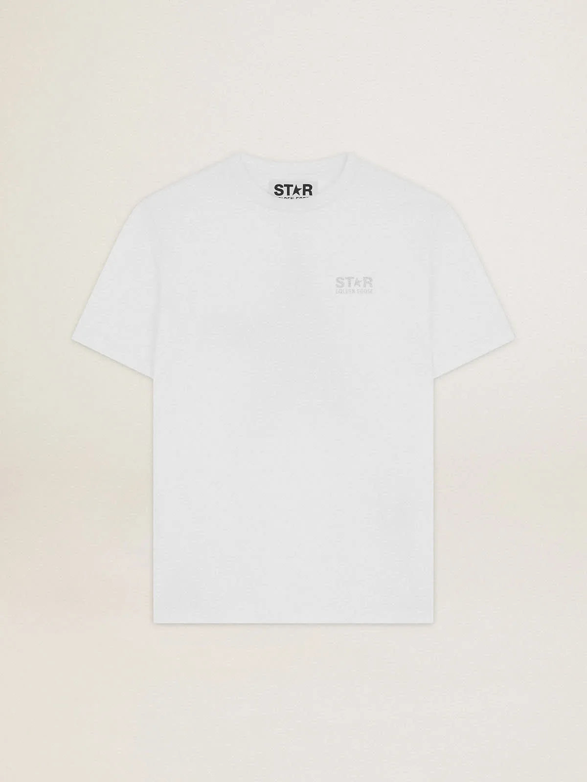 T-shirt bianca Collezione Star con logo e stella in glitter argento