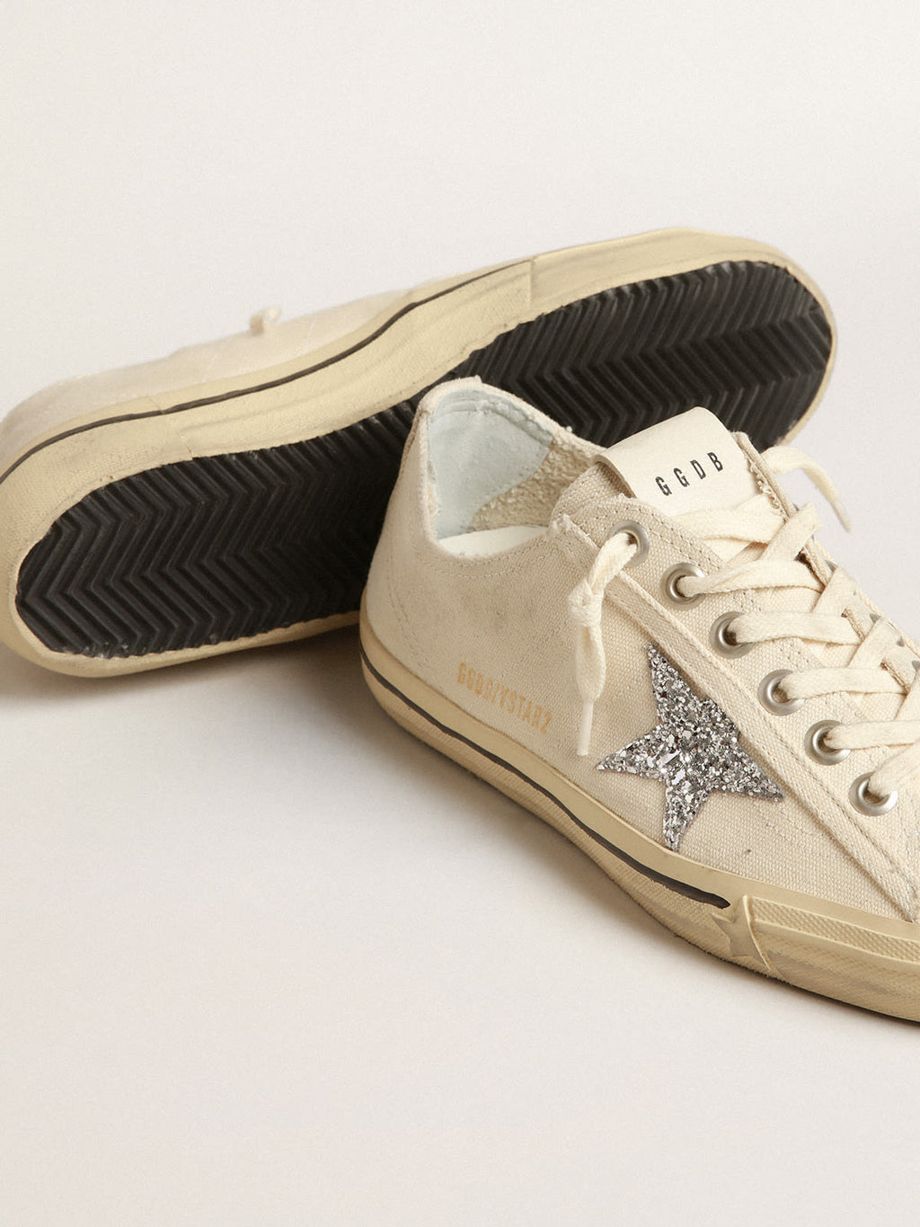 V-Star in canvas beige con stella in glitter argento