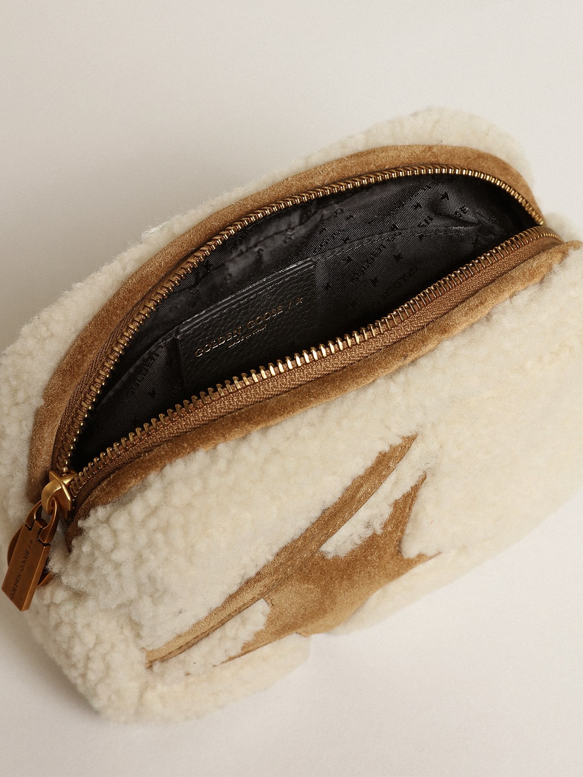 Borsa Mini Star Bag in shearling color beige e con stella in suede