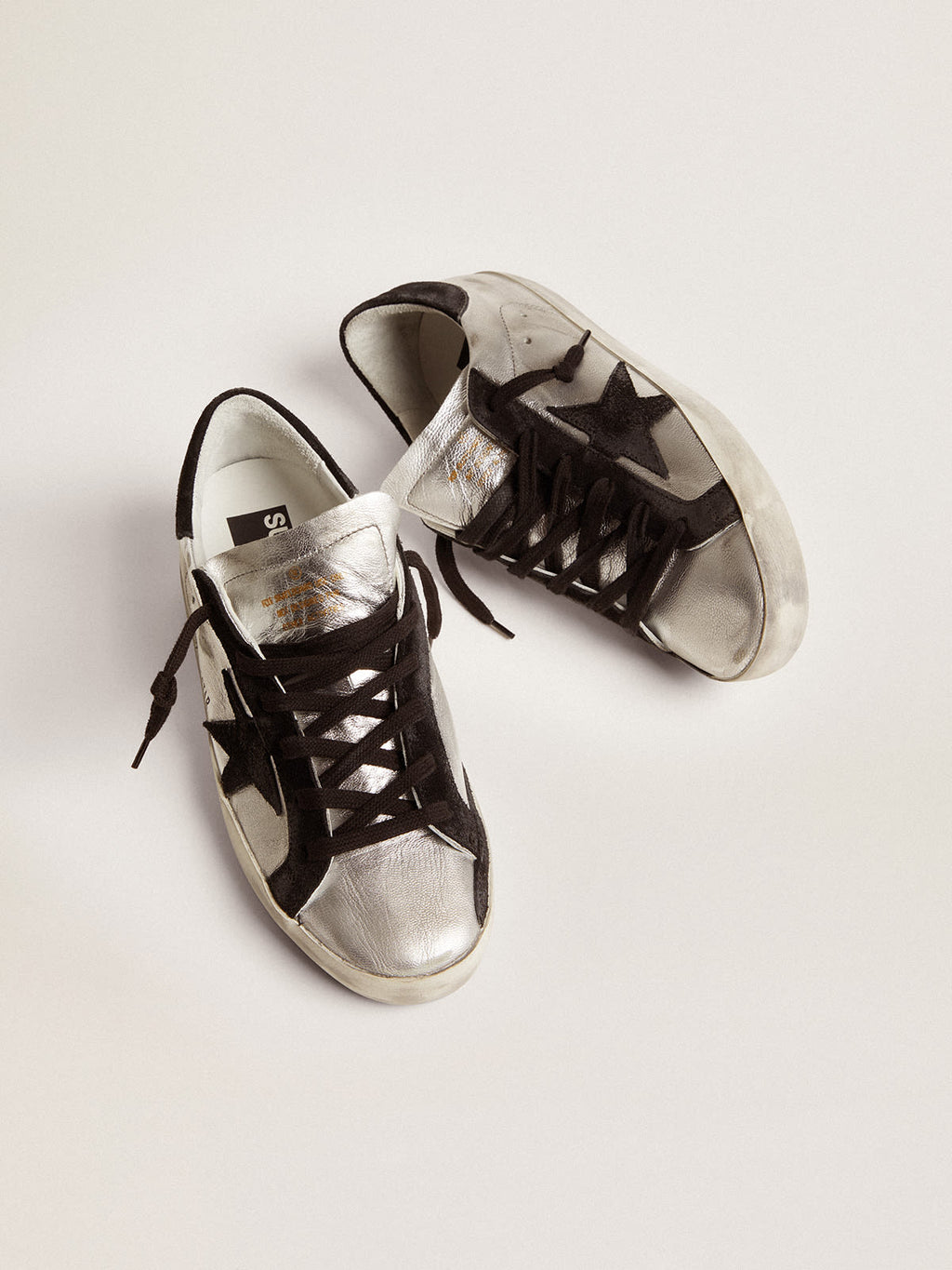 Sneakers Super-Star in pelle argentata con inserti a contrasto