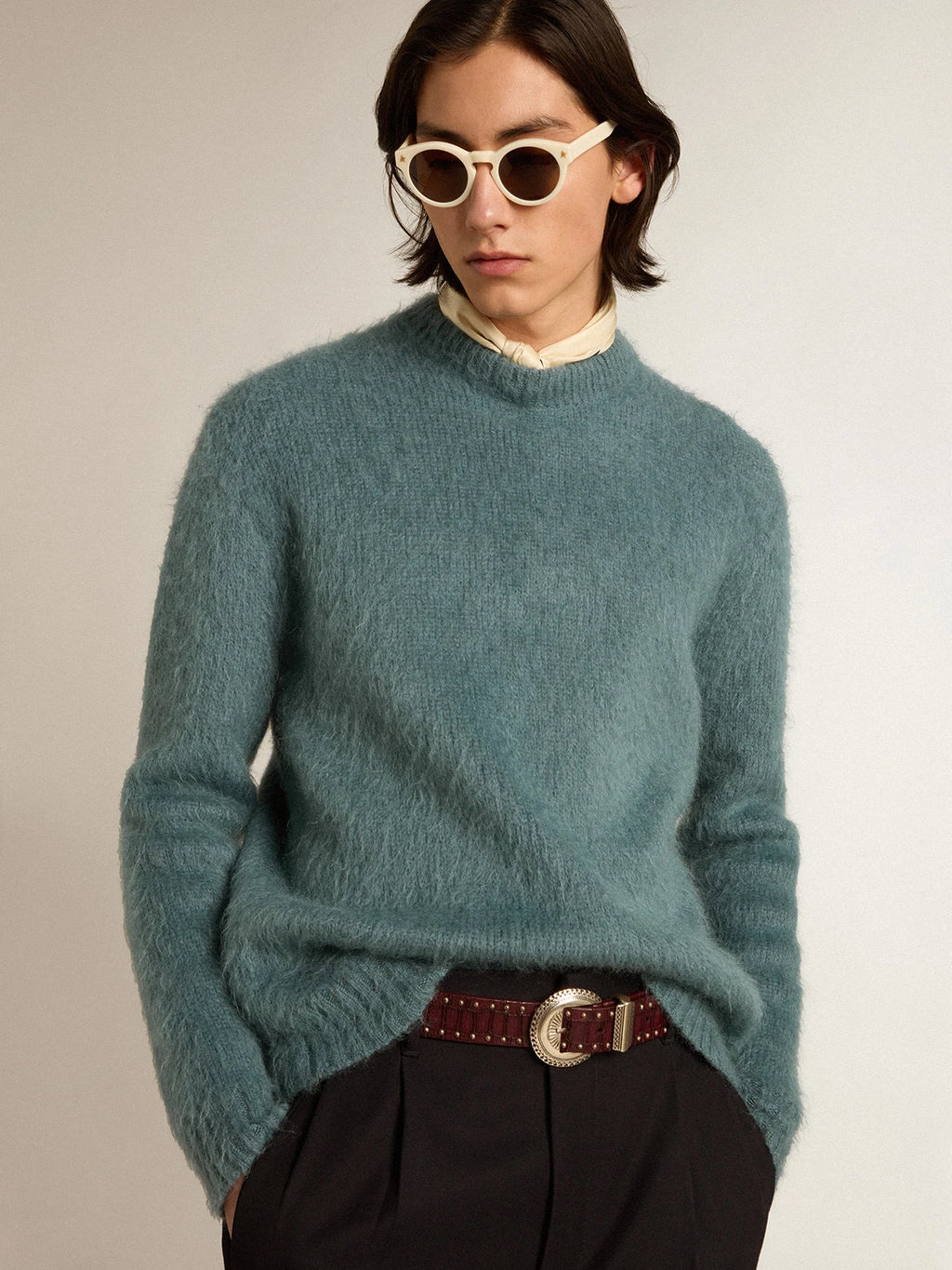 Maglione in mohair color azzurro polvere