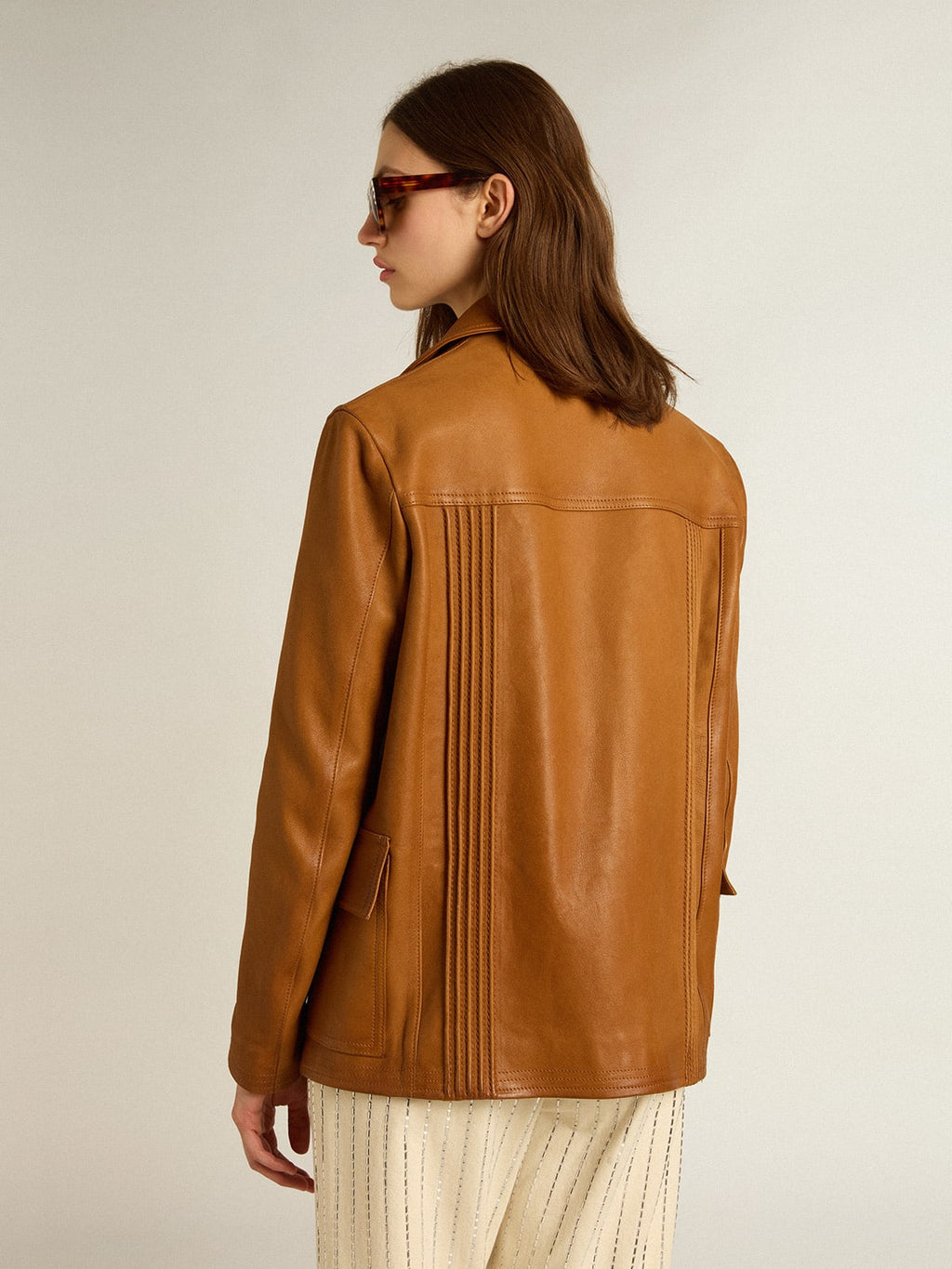 Giacca in pelle color marrone bronzeo