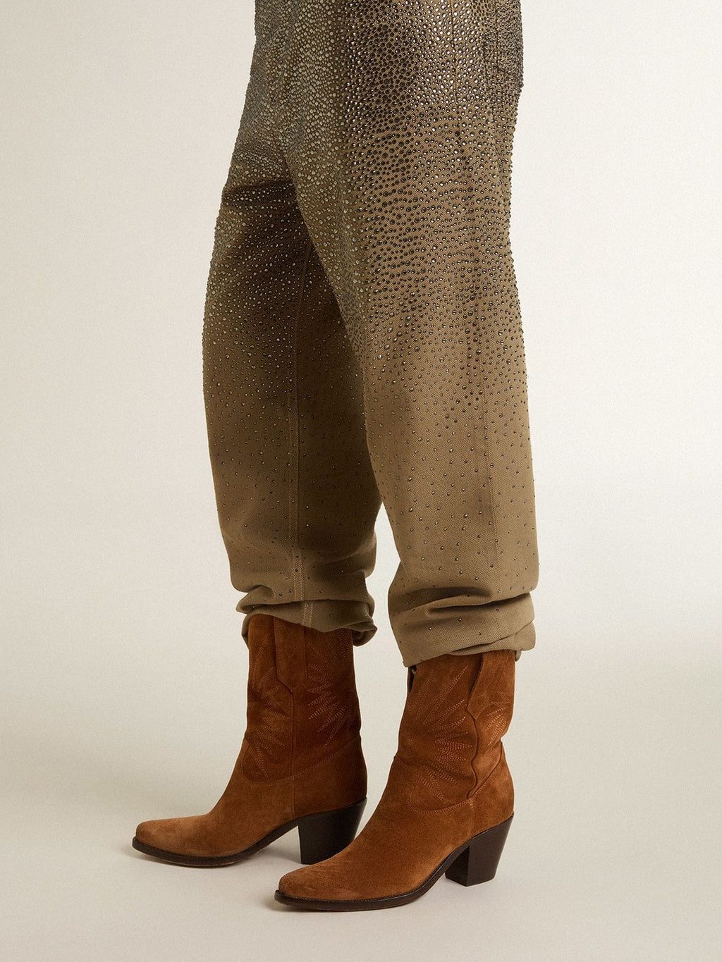 Women's low Wish Star boots in cognac-colored suede with star embroidery