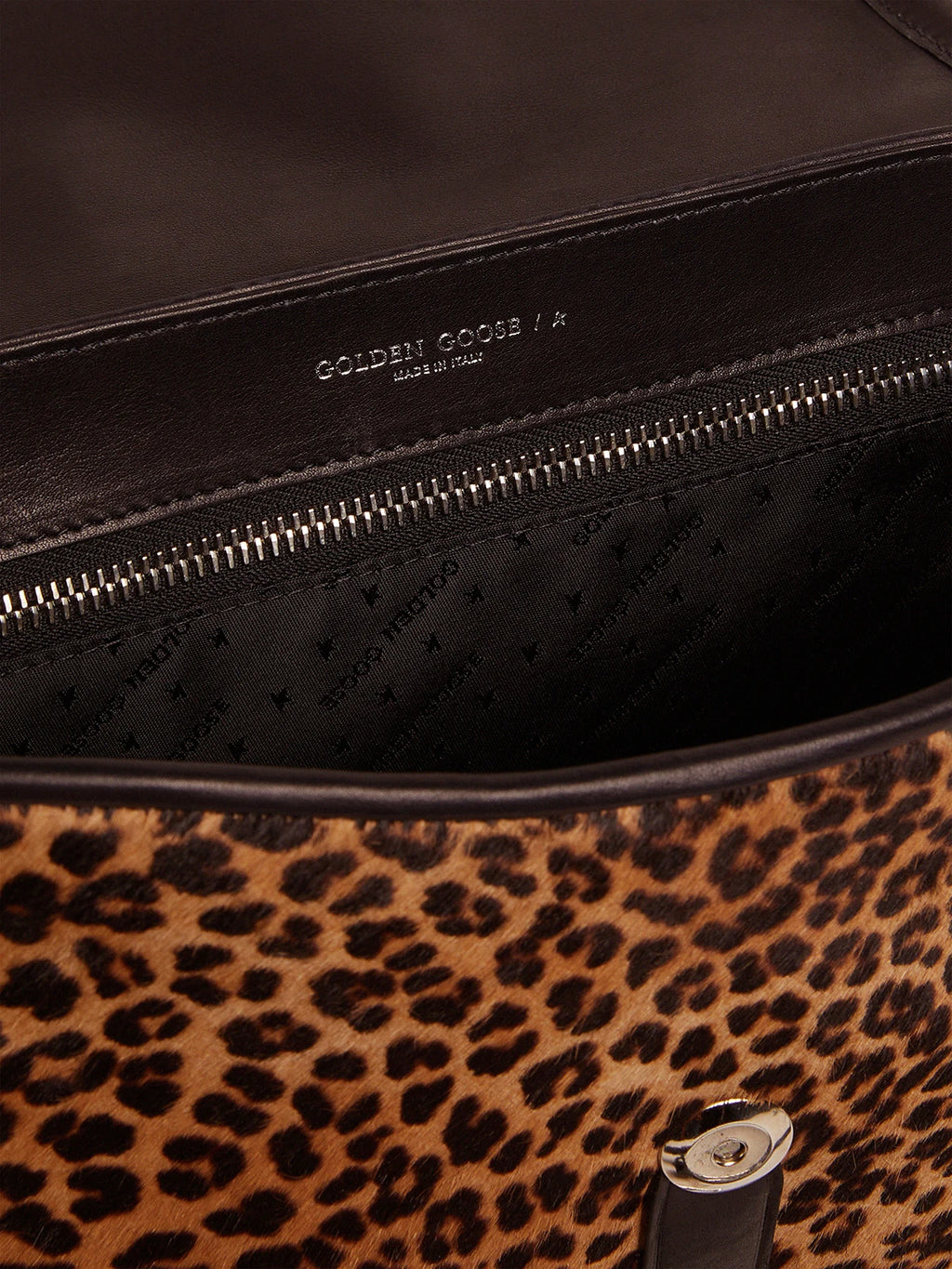 Borsa Rodeo Bag medium in pelle nera e cavallino leopardato