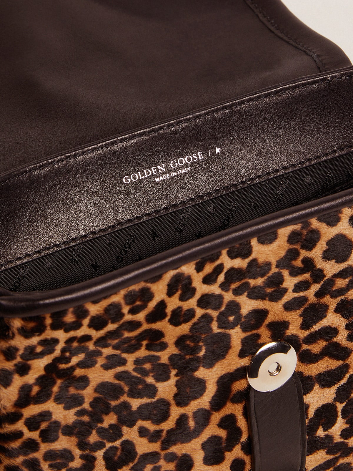 Borsa Rodeo Bag small in pelle nera e cavallino leopardato