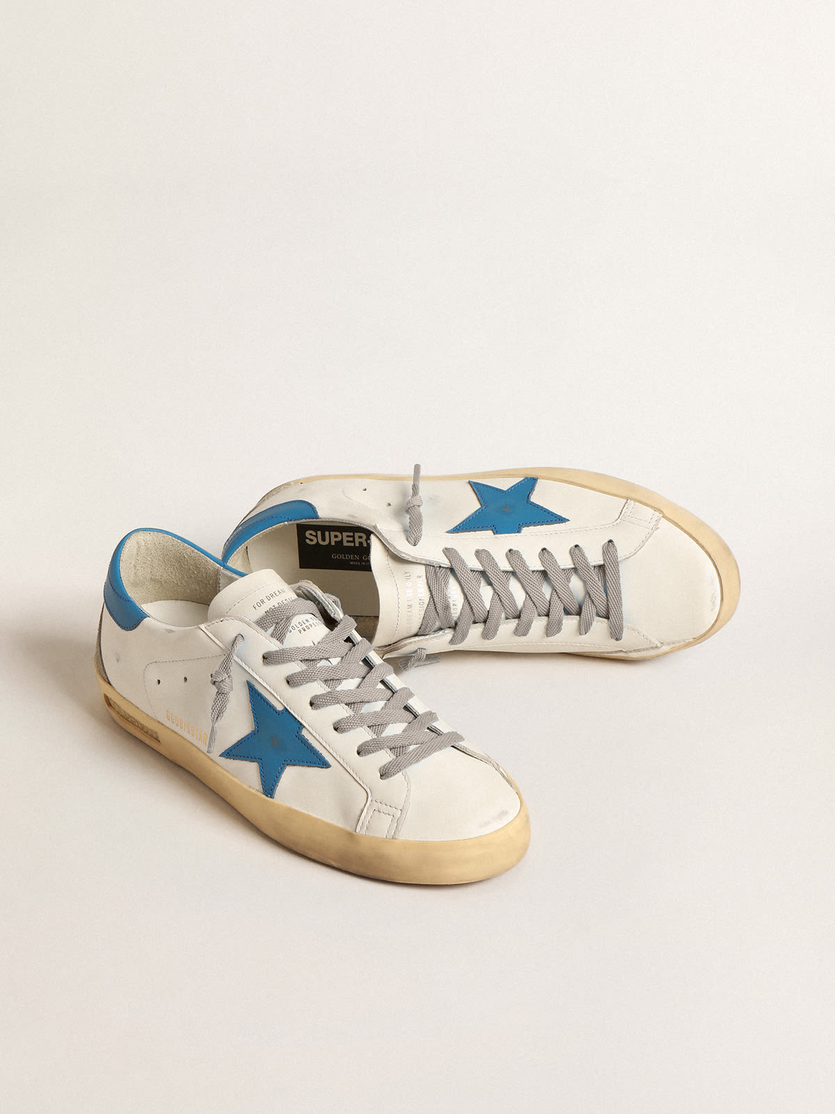 Super-Star in nappa con stella e talloncino in pelle azzurra
