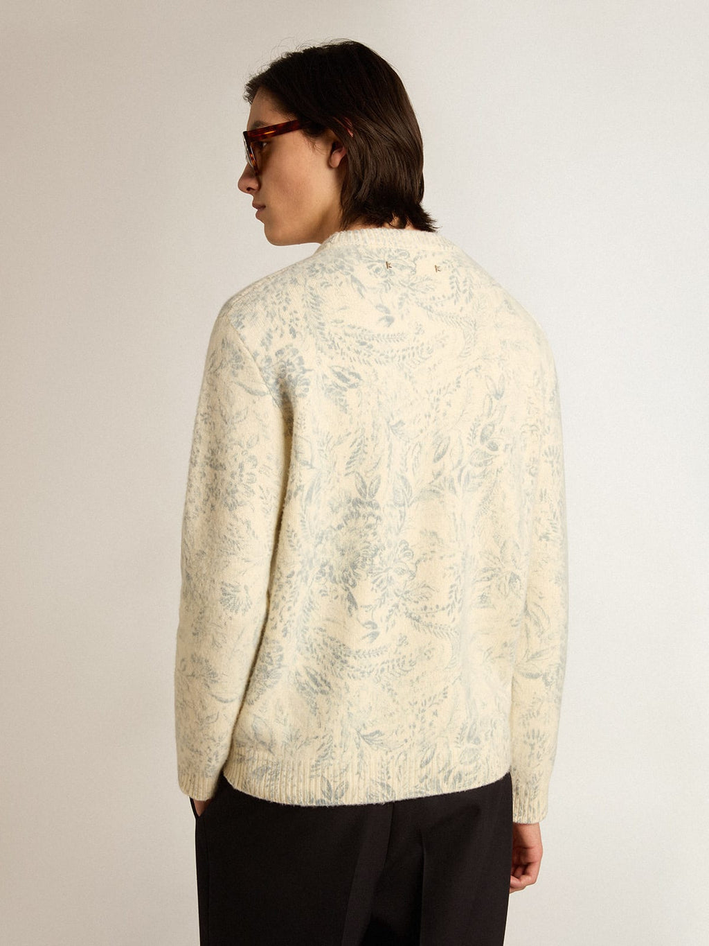 Maglione girocollo da uomo in lana con motivo toile de jouy all over