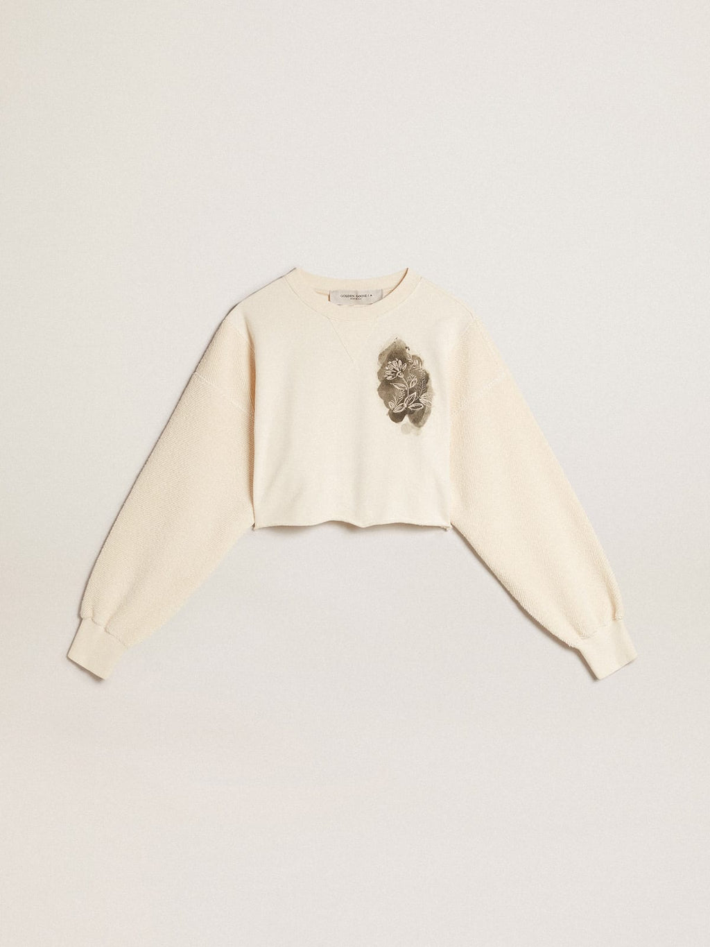 Felpa cropped in cotone color bianco vissuto