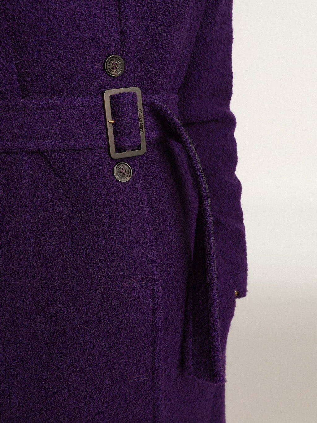 Cappotto Collezione Journey color viola indaco in lana e fodera interna con stampa disegnata