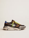 Sneaker Running Sole LTD in rete nera con inserti in cavallino leopardato e stella in pelle laminata color argento