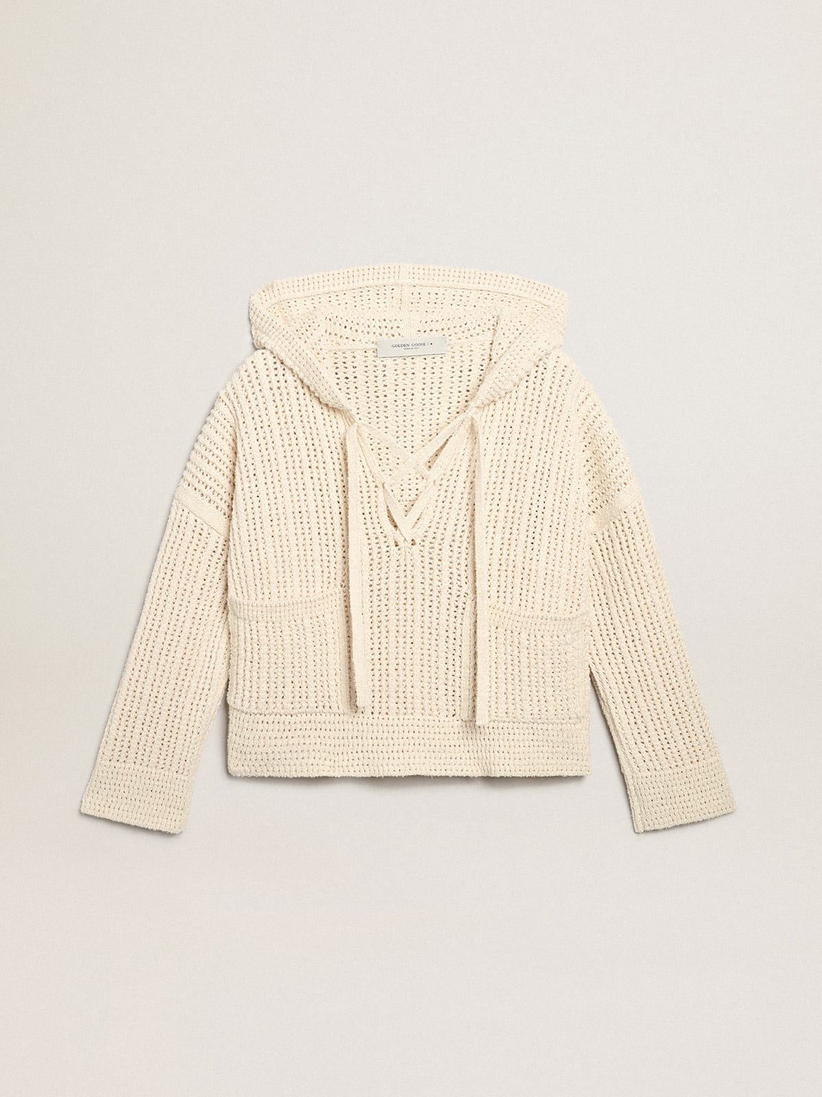 Maglia con cappuccio in cotone di color papiro