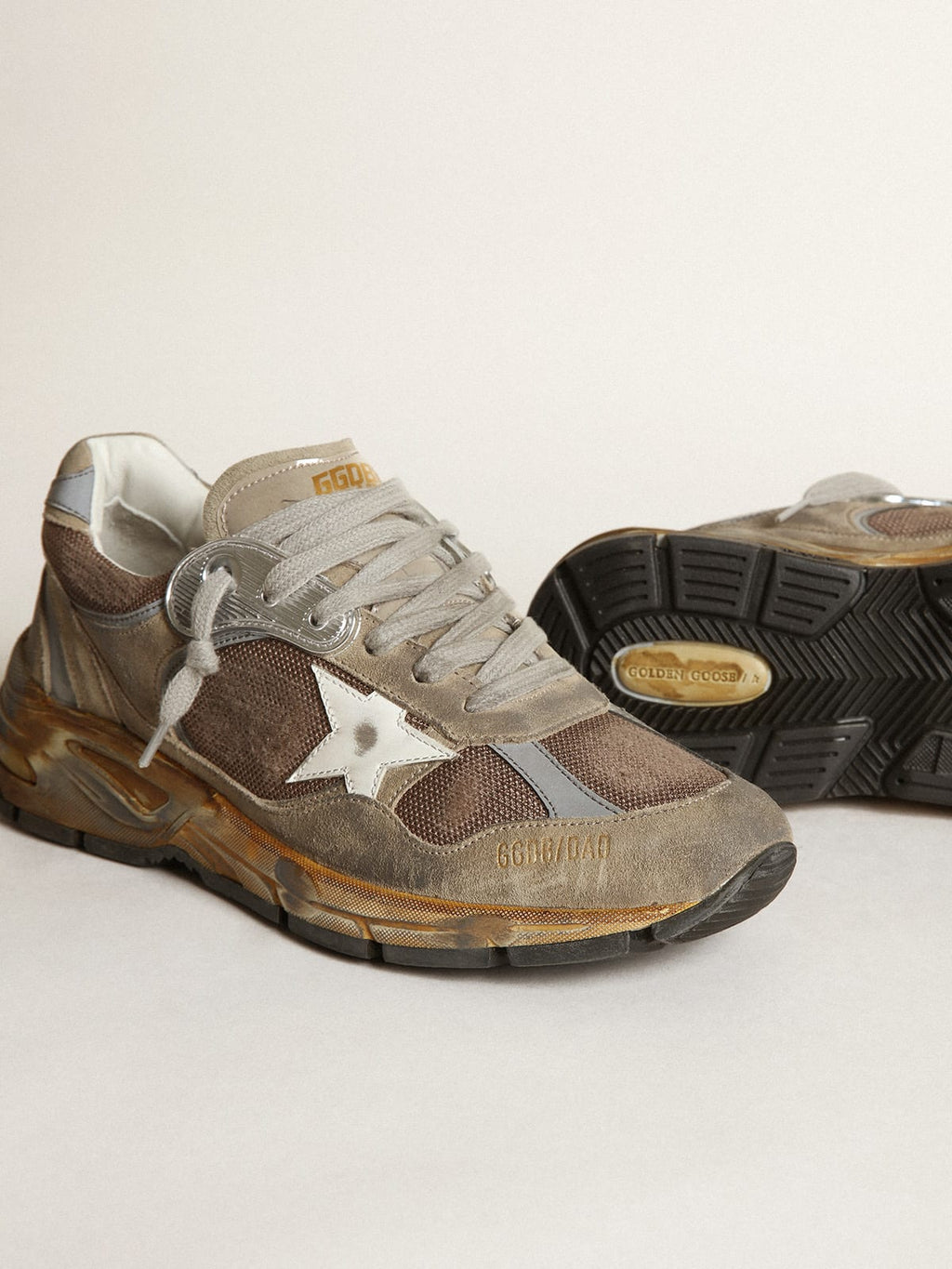 Sneaker Dad-Star Donna in rete e suede color tortora con stella in pelle bianca