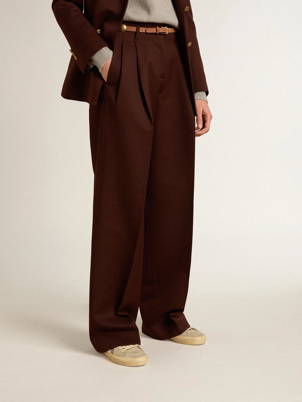 Pantalone Flavia Collezione Journey in gabardine di lana color chicory coffee